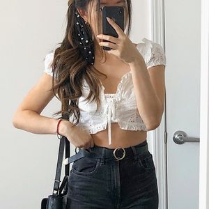 NWT Princess Polly white eyelet top with lace up front